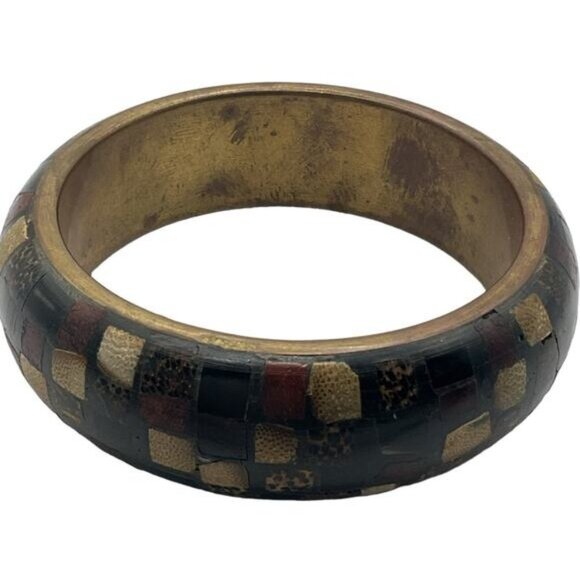 Mosaic Checkerboard Bangle Bracelet Handcrafted - Picture 1 of 4